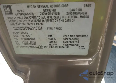 2004 Chevrolet Silverado 2500Hd Ls from USA, damaged, VIN 1GCHC29U84E116731